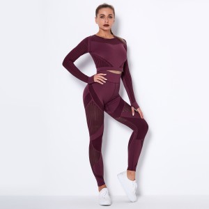 Breathable Hollow-Out Seamless Yoga Pants-wine red